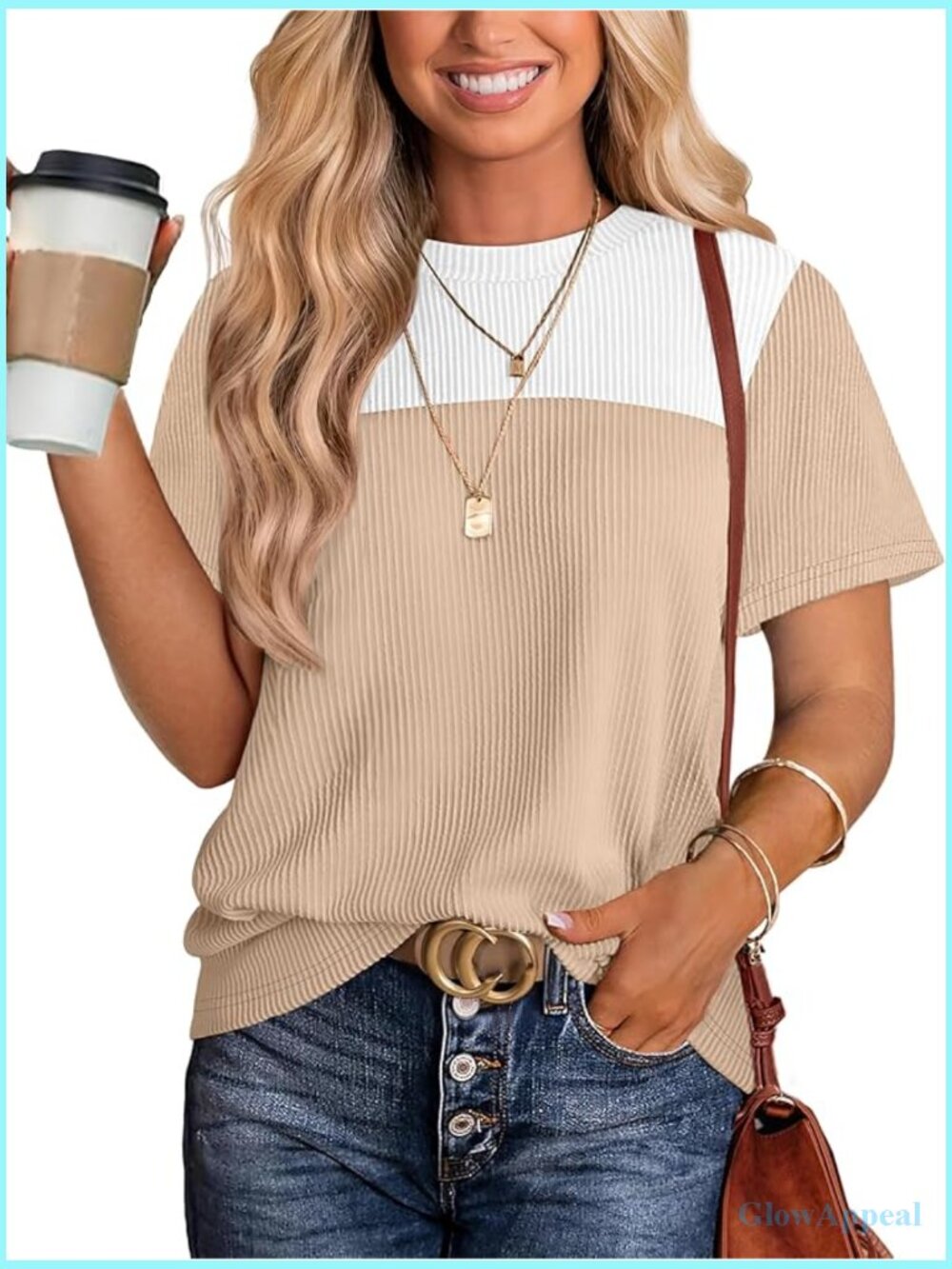 Color Block Short Sleeve Crewneck Knitted Tops Casual Trendy